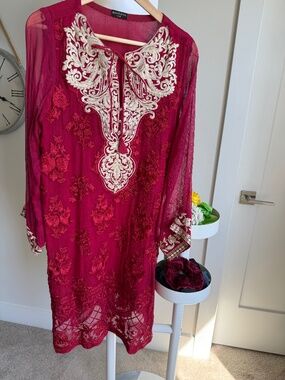 Agha Noor Maroon Embroidered Chiffon